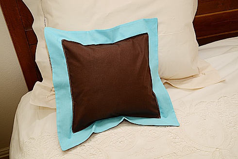 Hemstitch Multicolor Baby Pillow 12x12". Chocolate & Aqua